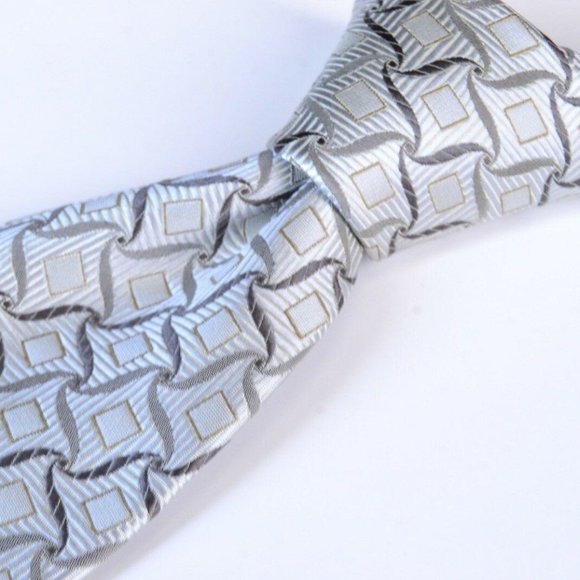 Ertu Silver Geometric Silk Tie Made in Japan - Picture 1 of 6
